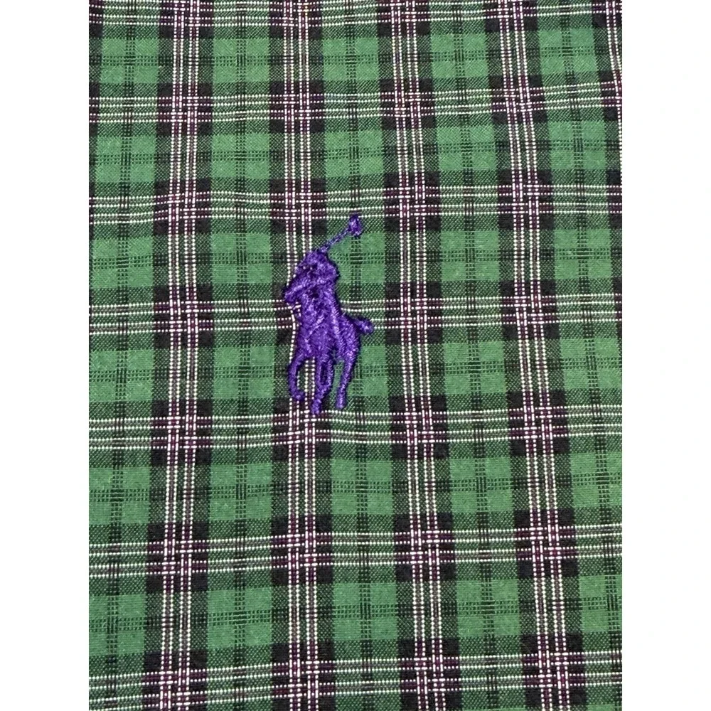 Vintage Ralph Lauren Mens 17.5 XL Tall Green Purple Check Button Up Shirt